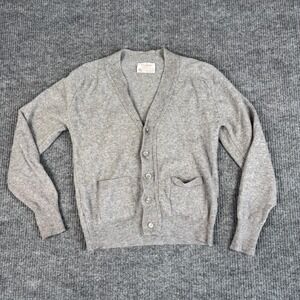 Vtg 60s Thane Cardigan Womens M Lambswool Gray Grandpa Sweater Made in USA